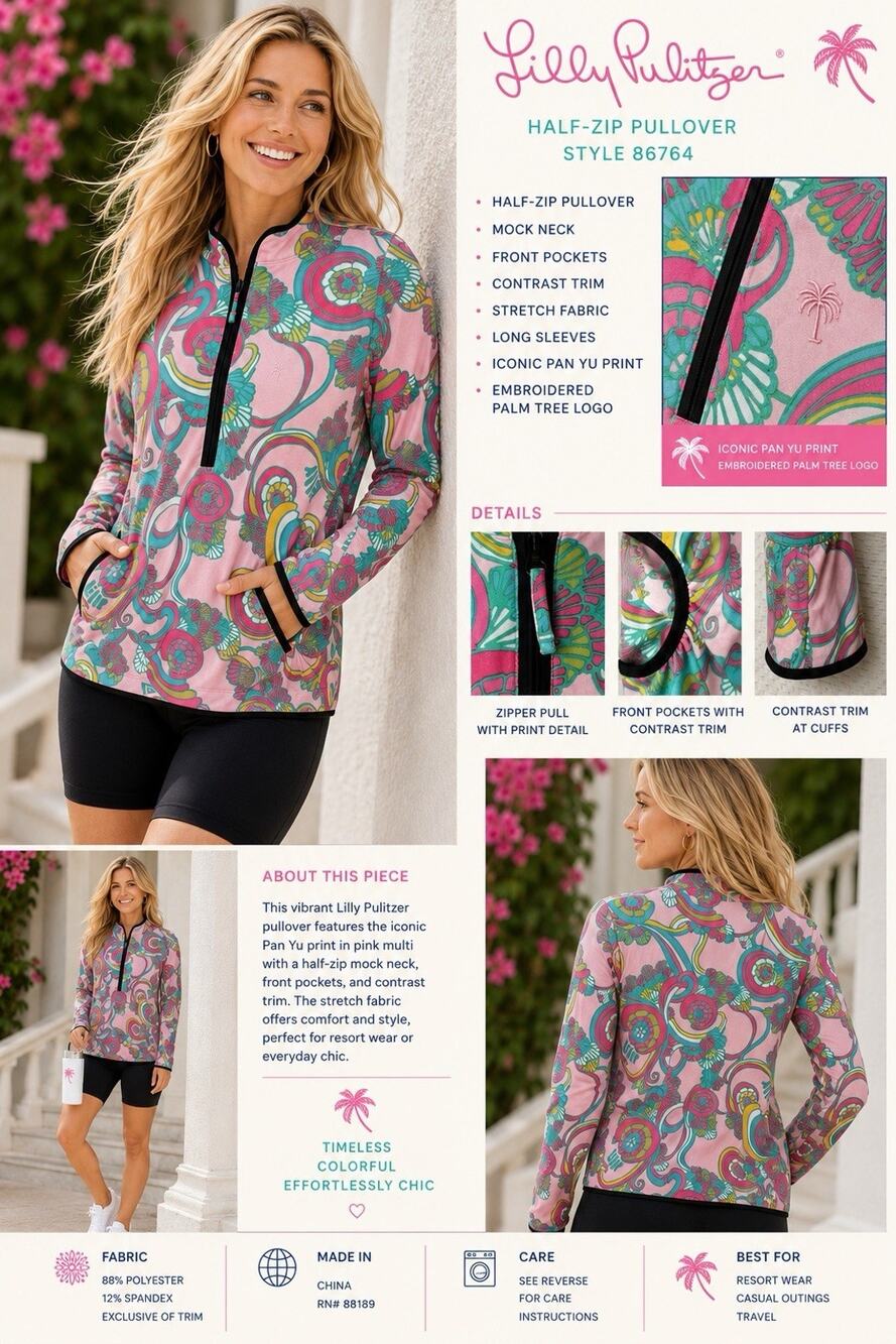 Lilly Pulitzer Women’s Trista Long Sleeve 1/2 Zip Pullover Top XS